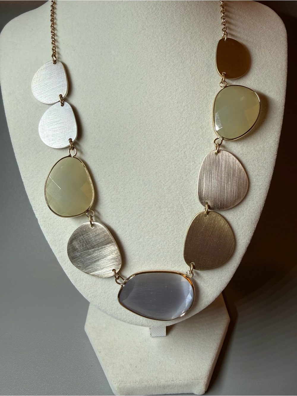 LOFT Gold Tone Statement Necklace Faceted Stones Mixed Metal 🗽🖤